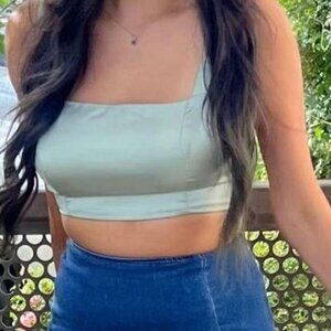 Altar'd State Sage Green Tie Back Satin Top